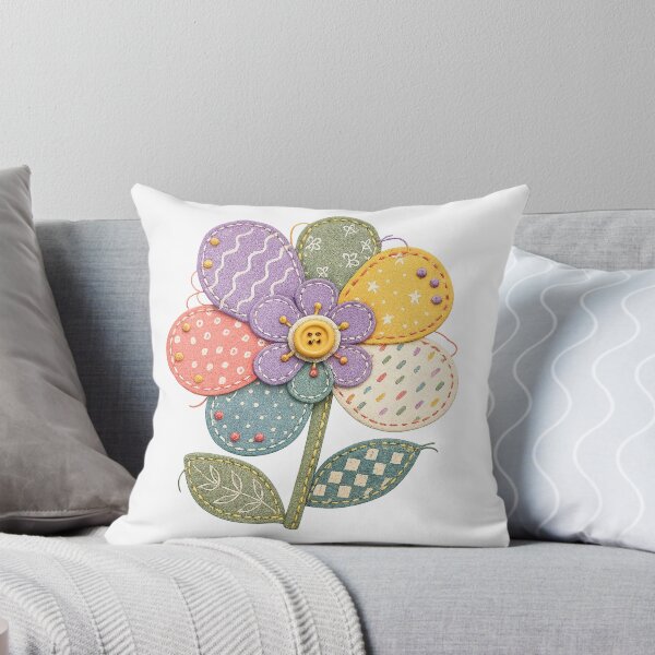 Item preview, Patchwork Flower Colorful Fabric Petals Cute Quilted Botanical Cottagecore Sewing Art designed and sold by inkoutninja.