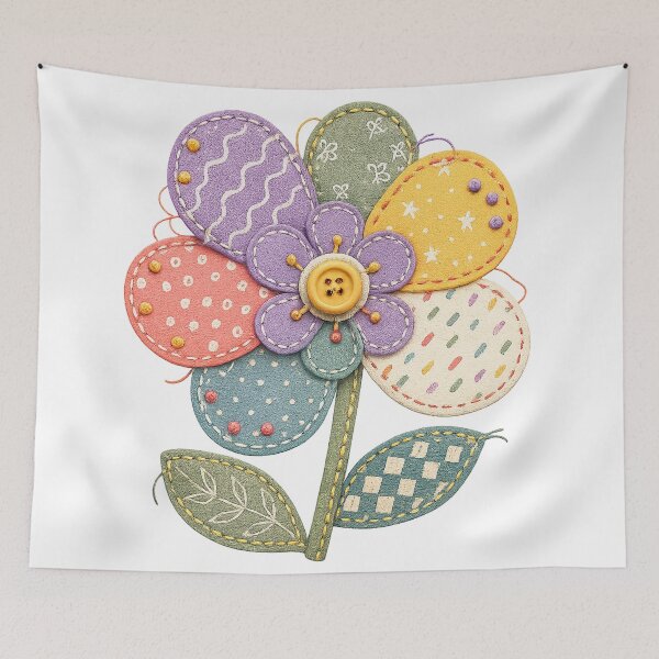 Item preview, Patchwork Flower Colorful Fabric Petals Cute Quilted Botanical Cottagecore Sewing Art designed and sold by inkoutninja.