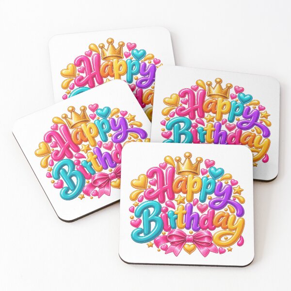 Item preview, Colorful Happy Birthday with Golden Crown and Pink Bow – Cute Birthday Gift designed and sold by Celebrate & Sparkle.