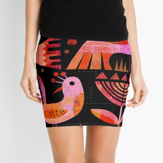 Pink Birds at Night Mini Skirt