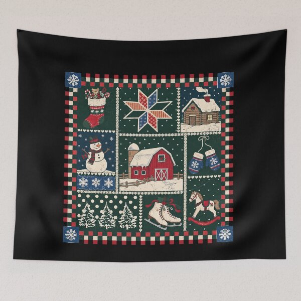 Item preview, Rustic Christmas Patchwork with Barn and Snowman designed and sold by DaphoLatara.