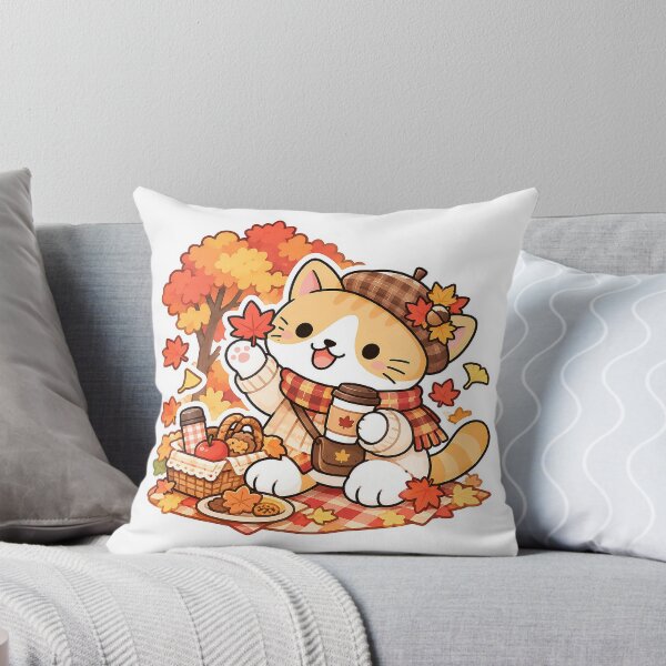 Item preview, Cute Autumn Picnic Cat – Cozy Orange Tabby Kitty with Fall Leaves and Coffee designed and sold by NoopnyangStudio.