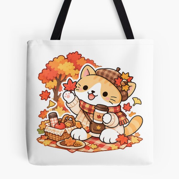 Item preview, Cute Autumn Picnic Cat – Cozy Orange Tabby Kitty with Fall Leaves and Coffee designed and sold by NoopnyangStudio.