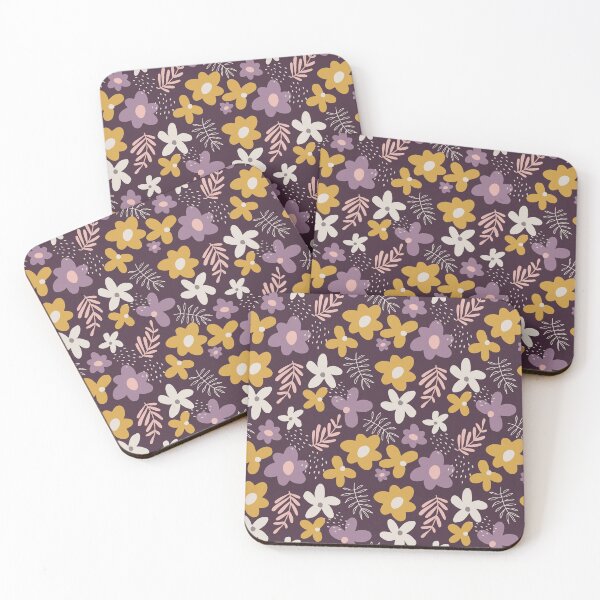 Item preview, Botanical purple and mustard floral with touch of pink, in plum background designed and sold by Sabrina Coloma.