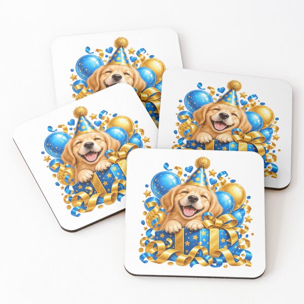 Item preview, Cute Golden Retriever Puppy Birthday Surprise with Blue and Gold Balloons designed and sold by Celebrate & Sparkle.