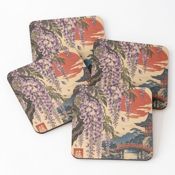 Item preview, Japanese Wisteria - Hanging Blossoms Beside Shrine and Bridge designed and sold by bapupa.