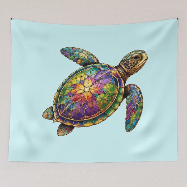 Item preview, Rainbow Flower Shell Turtle Art | Rainbow Stained Glass Collection designed and sold by Zaru Art Studio.