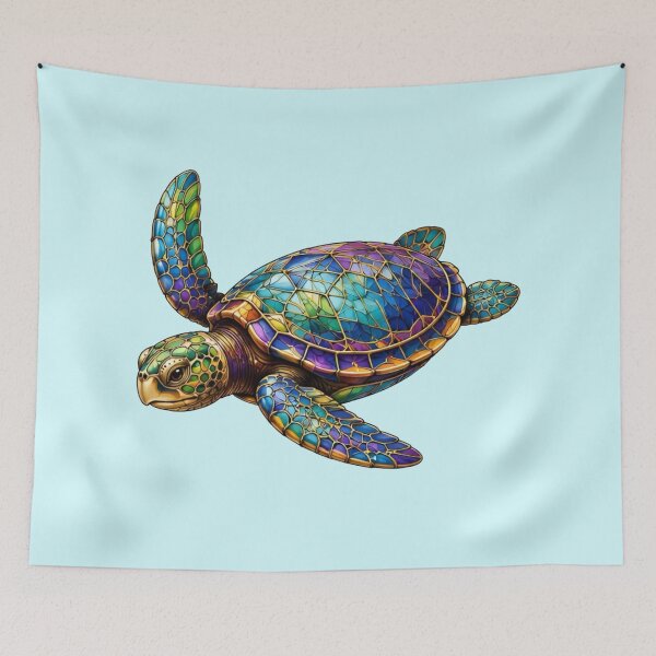 Item preview, Rainbow Mosaic Sea Turtle with Raised Flipper | Rainbow Stained Glass Collection designed and sold by Zaru Art Studio.