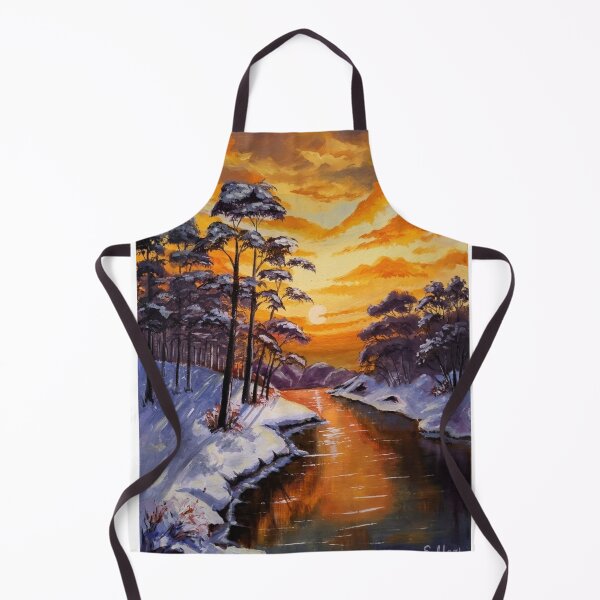 Item preview, Winter Sunset Landscape Painting with Snow and River Art designed and sold by ElenMart.