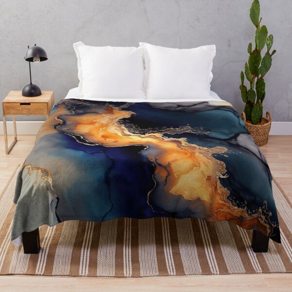 Item preview, Volcanic Waves – Orange Navy Abstract Alcohol Ink Art designed and sold by inkvestor.