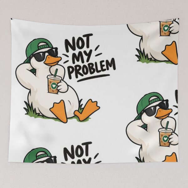 Item preview, Not My Problem Duck Sticker | Funny Chill Duck with Iced Coffee | Cute Meme Sticker designed and sold by Sticker Hubs.