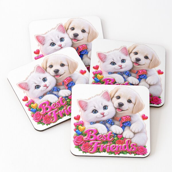 Item preview, Cute White Kitten and Puppy Best Friends Forever 3D Art designed and sold by Prime Pixel USA.