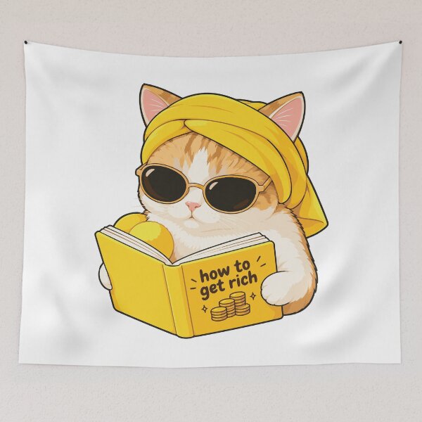 Item preview, Orange Cat Reading How To Get Rich Book designed and sold by FemmePod.