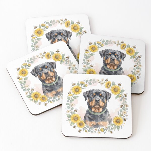 Item preview, Cute Rottweiler Dog with Sunflower Wreath designed and sold by bvdesignart.
