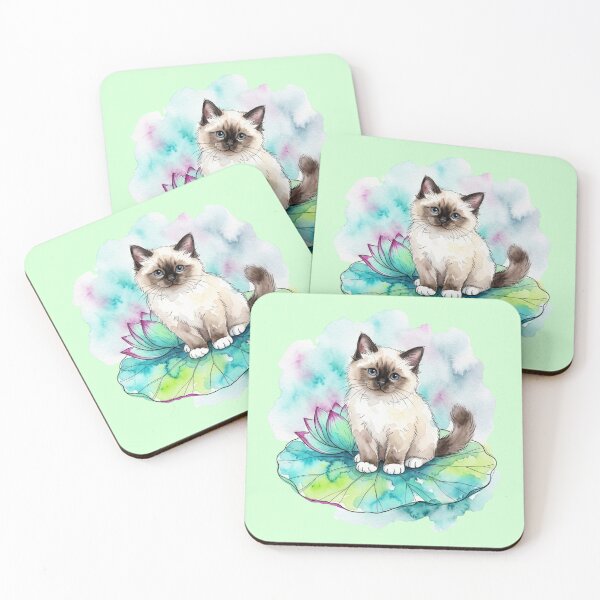 Item preview, Cute Siamese Cat Sitting on Lotus Leaf Watercolor Art    designed and sold by bvdesignart.