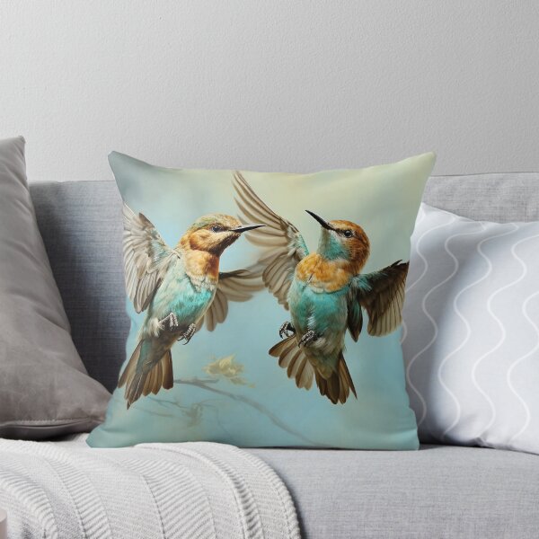 Item preview, Hummingbirds in the Morning Mist – Bird Wall Art in Pale Blue designed and sold by RAGANADesign.