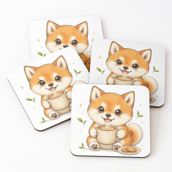 Item preview, Red Shiba Inu Offering a Hojicha Latte designed and sold by Kawaii Matcha Studio.