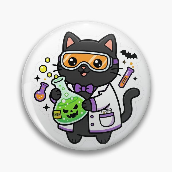 Item preview, Pegatina de Halloween del gato científico loco | Química designed and sold by ScienceZaddy.