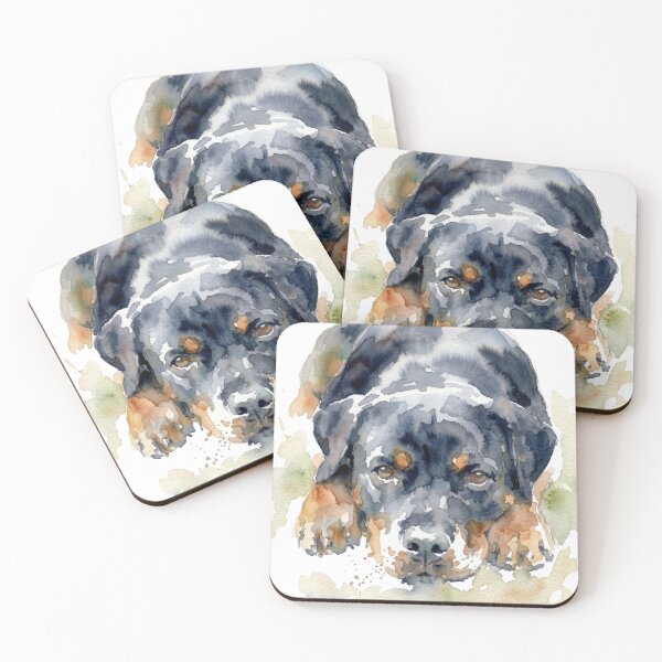 Item preview, Rottweiler Face Down on Paws - Black and Tan Watercolor designed and sold by caracatita75.