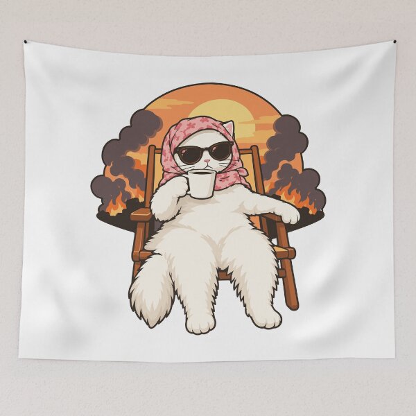 Item preview, Demure Cat Meme With Glasses Drinking Coffee Fire designed and sold by FemmePod.