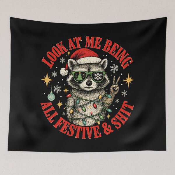 Item preview, Festive And Shit Cool Raccoon Ugly Christmas Holiday designed and sold by dayamaraleslie2.