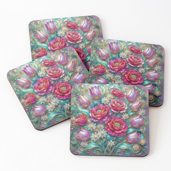 Item preview, Cloisonné Floral Pattern with Magenta Roses and Purple Tulips designed and sold by MargaretWiktor.