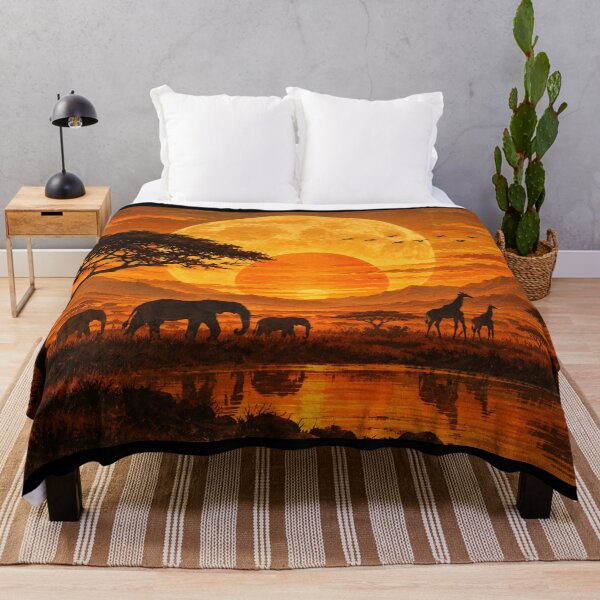 Item preview, African Safari Sunset Wildlife Landscape Vintage Art designed and sold by irfanshikh.