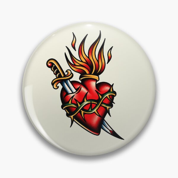 Artikelvorschau, Traditionelles Tattoo-Motiv: Flammendes Heiliges Herz und Dolch entworfen und verkauft von Scandi-Design.