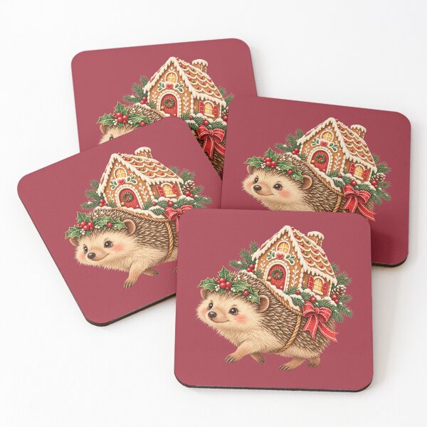 Item preview, Hedgehog Gingerbread House Cottagecore Christmas Cute Holly Crown Woodland Art designed and sold by MagicMakerPh.
