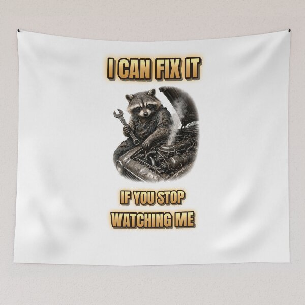 Item preview, I Can Fix It If You Stop Watching Me Funny Mechanic Raccoon Shirt designed and sold by Ember Lane Designs.