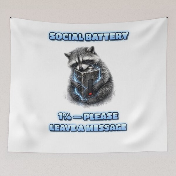 Item preview, Social Battery Low Tired Raccoon Funny Introvert Shirt designed and sold by Ember Lane Designs.