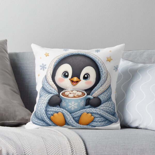 Item preview, Cute Cozy Penguin Drinking Hot Chocolate - Winter Illustration designed and sold by Happy-clothe.
