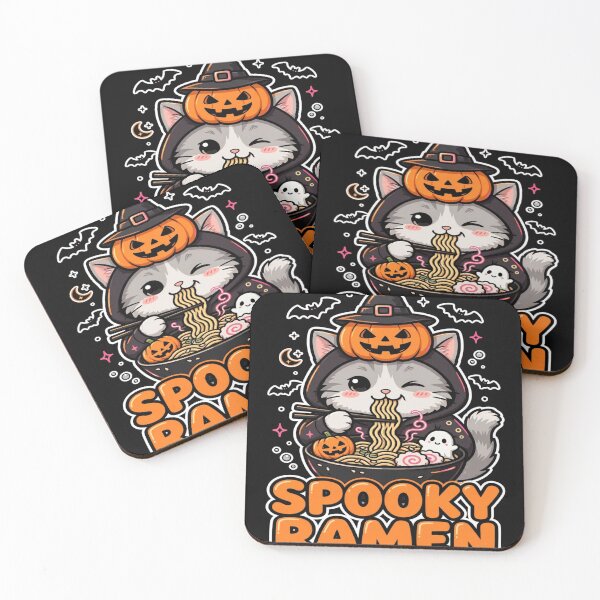 Item preview, Spooky Ramen Cat Halloween Cute Kawaii Cat Eating Ramen T-Shirt designed and sold by Kanwal Kamran .