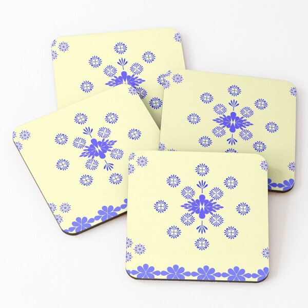 Item preview, Blue Ornamental Floral Border and Symmetrical Decorative Motifs on Pale Yellow Background designed and sold by Ei-Ei.