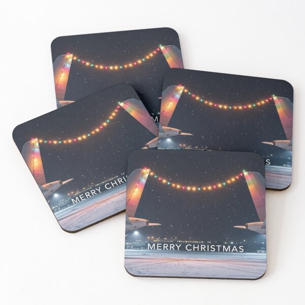Item preview, Merry Christmas Lights Strung Between Two Airliner Tails on a Snowy Night designed and sold by EMaviation_.