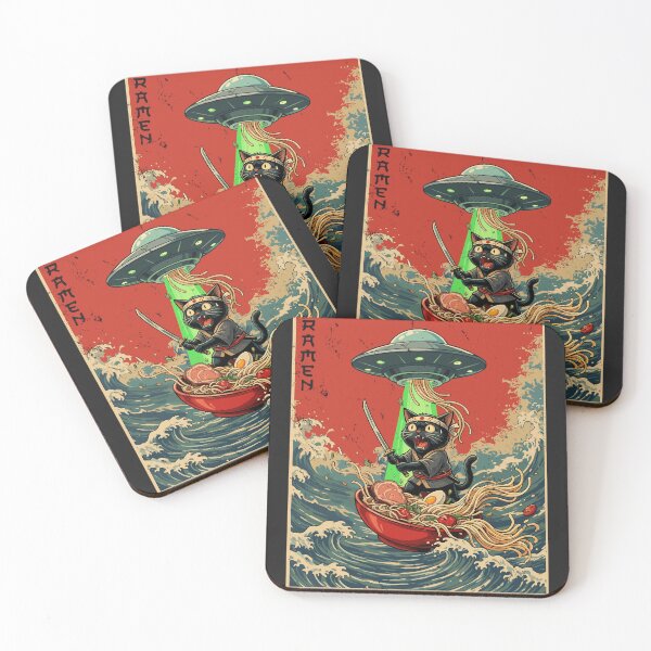 Item preview, Samurai Ramen Cat UFO Red Poster designed and sold by mareix.