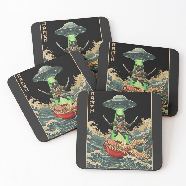Item preview, Samurai Cat Ramen UFO Night Waves designed and sold by mareix.