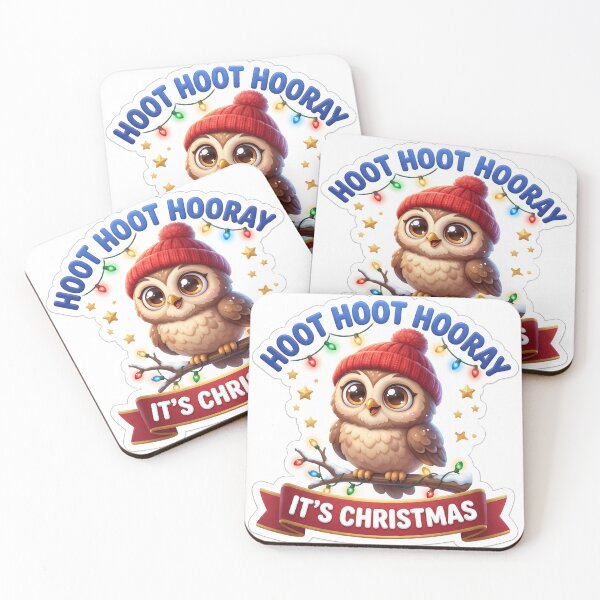 Item preview, Hoot Hoot Hooray - Cute Christmas Owl Quote designed and sold by Thanat Studio.