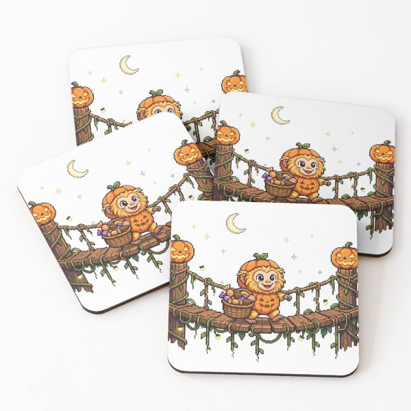 Item preview, Golden Lion Tamarin Pumpkin Trick or Treat Vine Bridge Halloween Pixel Art designed and sold by Ebodega.