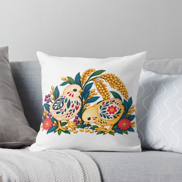 Item preview, Two Folk Chicks with Wheat and Flowers designed and sold by H. Doucette Studio.
