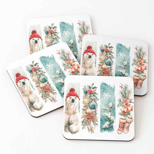 Item preview, Cozy Polar Bear Christmas Watercolor Collage designed and sold by Anastasiia Yurevych.