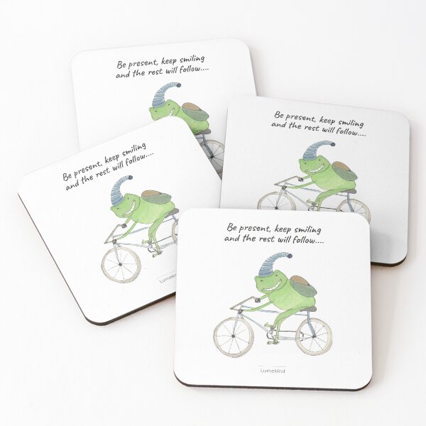Item preview, Funny Biking Frog Quote | Be Present Keep Smiling | Cute Mindfulness Watercolor Frog Art designed and sold by lumekind.