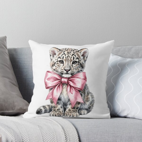 Item preview, Adorable Baby Snow Leopard with Big Pink Bow Watercolor designed and sold by MIRAMUSE10.