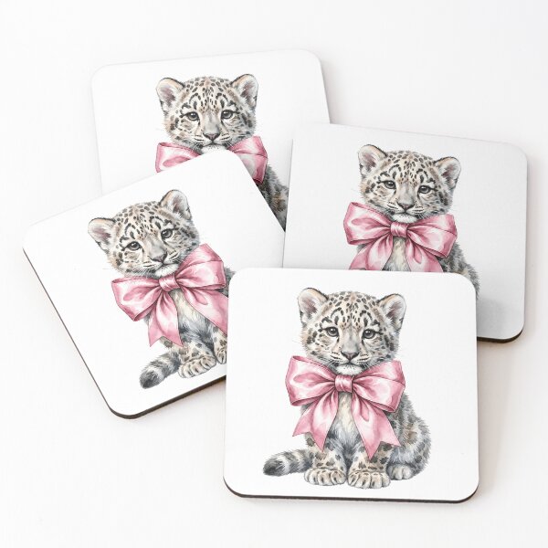 Item preview, Adorable Baby Snow Leopard with Big Pink Bow Watercolor designed and sold by MIRAMUSE10.