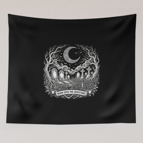 Item preview, Moon Over the Graveyard – Gothic Cemetery Engraving designed and sold by TOPOI.