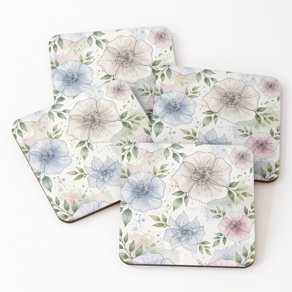 Item preview, Watercolor Flower Pattern with Leaves and Paint Splatter designed and sold by SunflowerPower22.