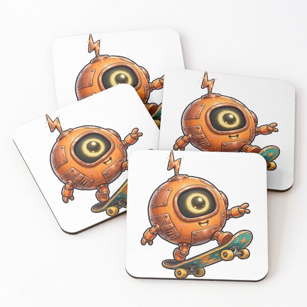 Item preview, Bolt the Little Robot Skateboarding | Cute Retro Robot Sticker designed and sold by Robert Lucio.