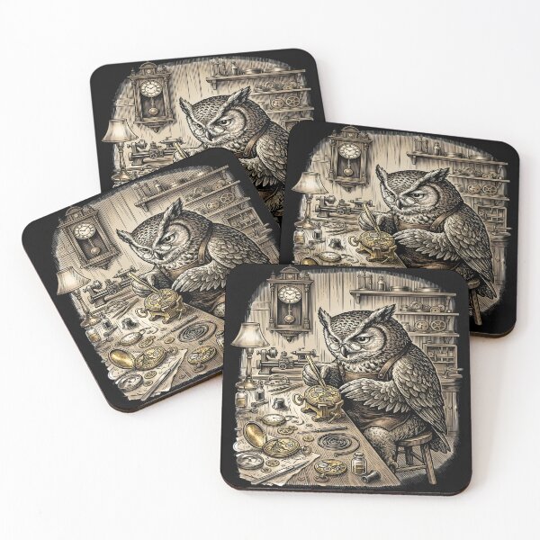 Item preview, Vintage Clockmaker Owl Watchmaker Retro Animal Engraving designed and sold by PozivoPlus.