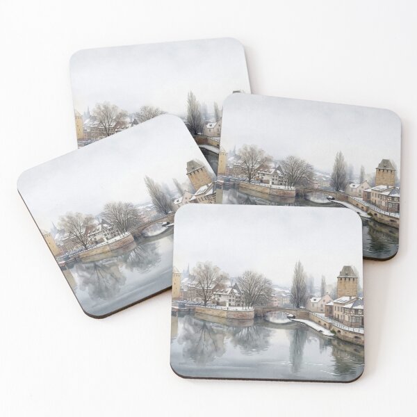 Item preview, Ponts Couverts in Winter Snow — Strasbourg digi Watercolor Landscape designed and sold by M.ALK.Watercolor.