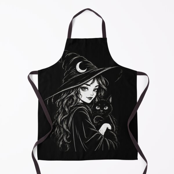 Item preview, Gothic Anime Witch with Crescent Moon Hat and Black Cat designed and sold by Angel Ambassador.